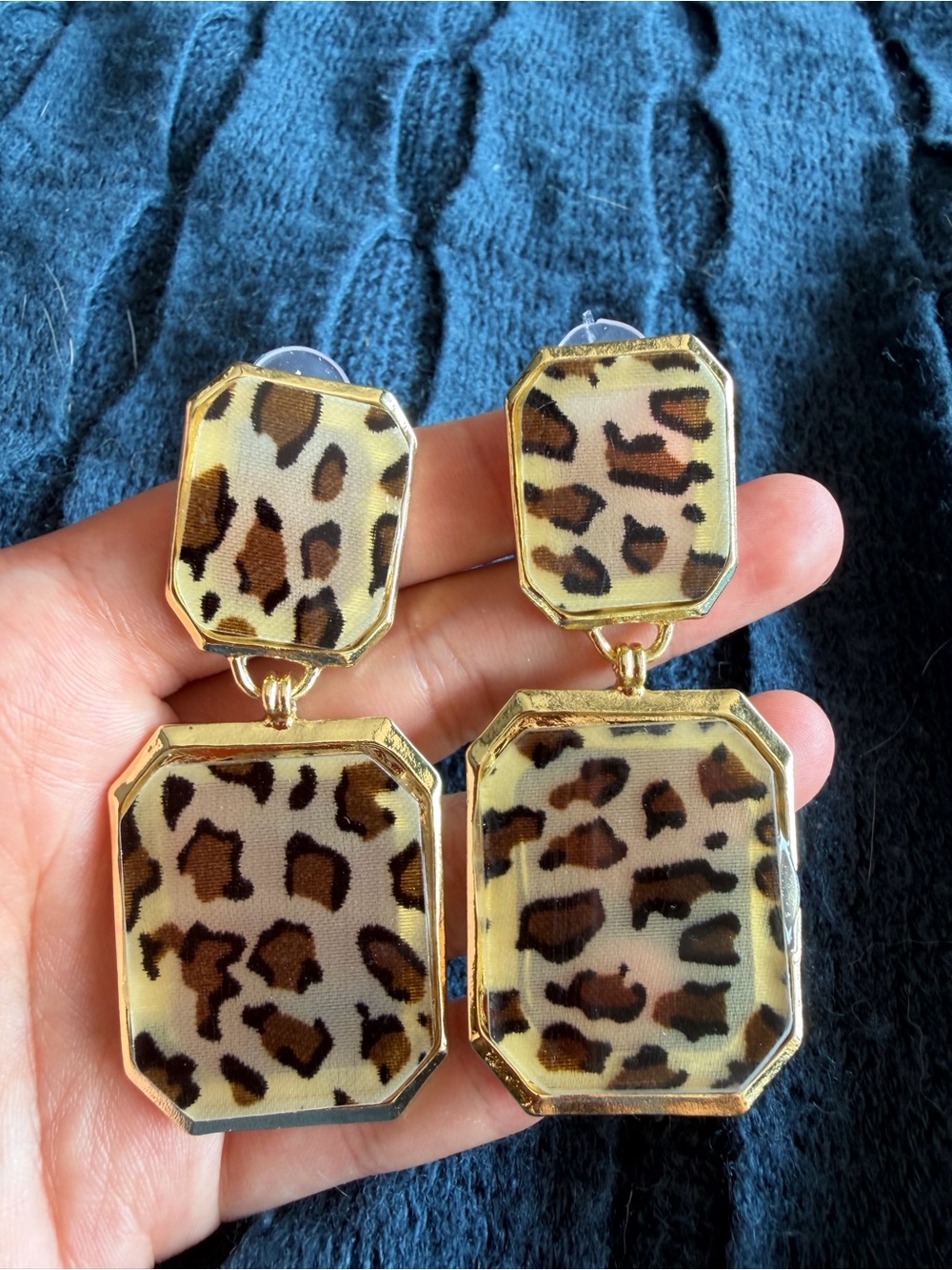 Gold-Tone Leopard Print Drop Earrings - Brown/Black